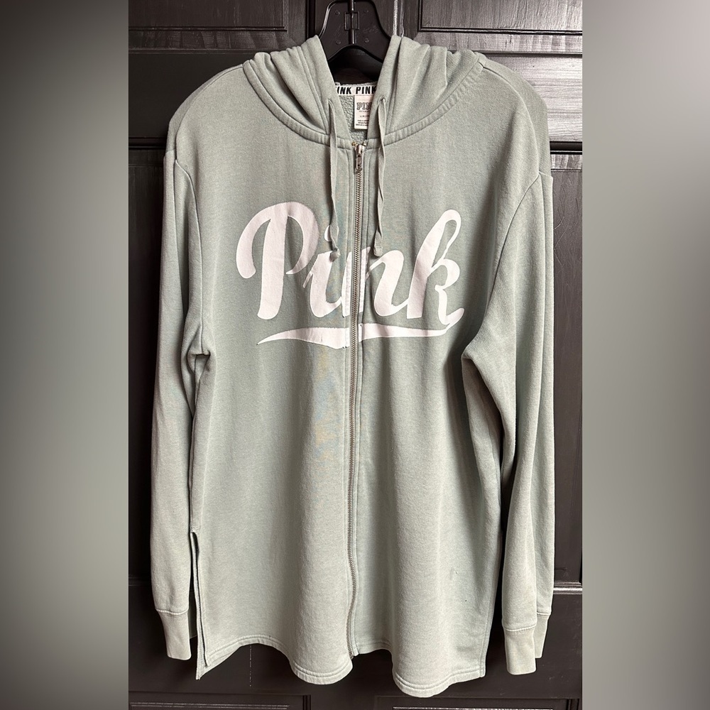 Pink Victoria’s Secret Lightweight Full Zip Hooded Jacket Green Women’s Sz Large